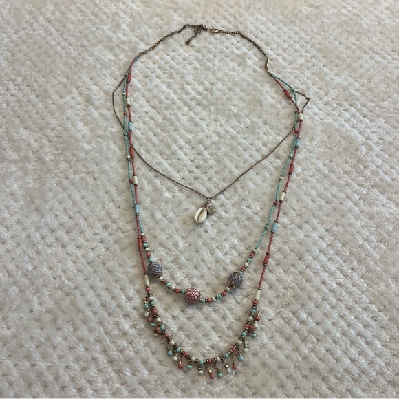 Versona Accessories - VERSONA Multicolor Beaded Layered Necklace with Sea Shell Perfect for Summertime